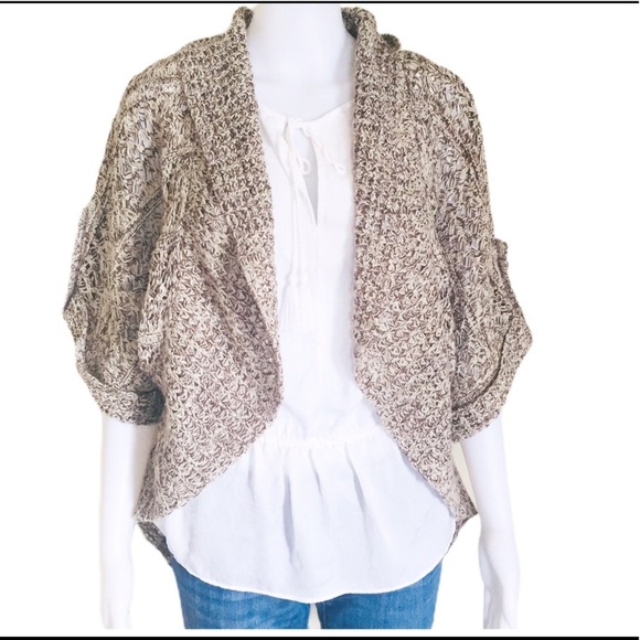 WAREHOUSE ONE Open Front Cardigan With Chunky Button Detail Taupe Beige Sz Large - Picture 1 of 12